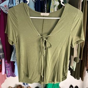 Olive Green Lace Up Tee | Size : S